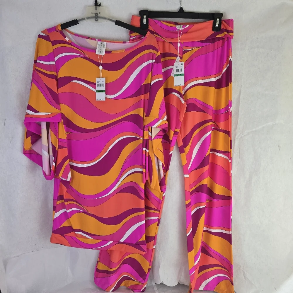 TRINA TURK Vivid Vista Women Cover up Sz L Tunic Dress & Sz XL Pants - Picture 2 of 8